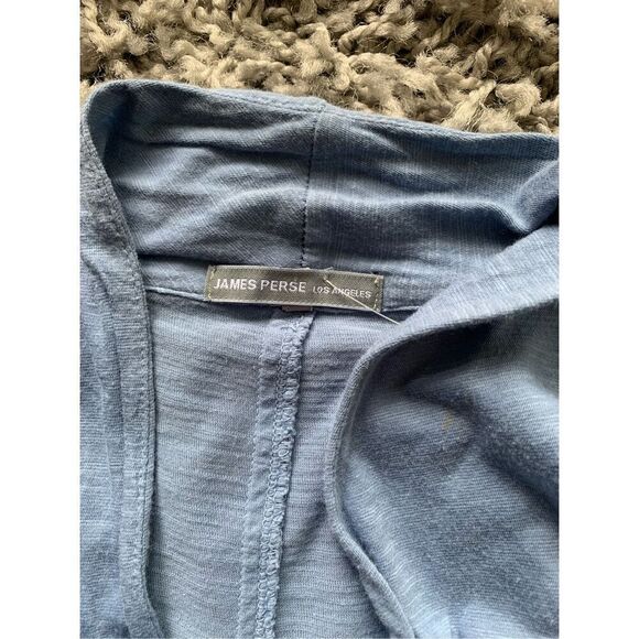 JAMES PERSE STANDARD blue COTTON long sleeve Open Wrap Cardigan T Shirt Top sz 2 - Picture 2 of 6
